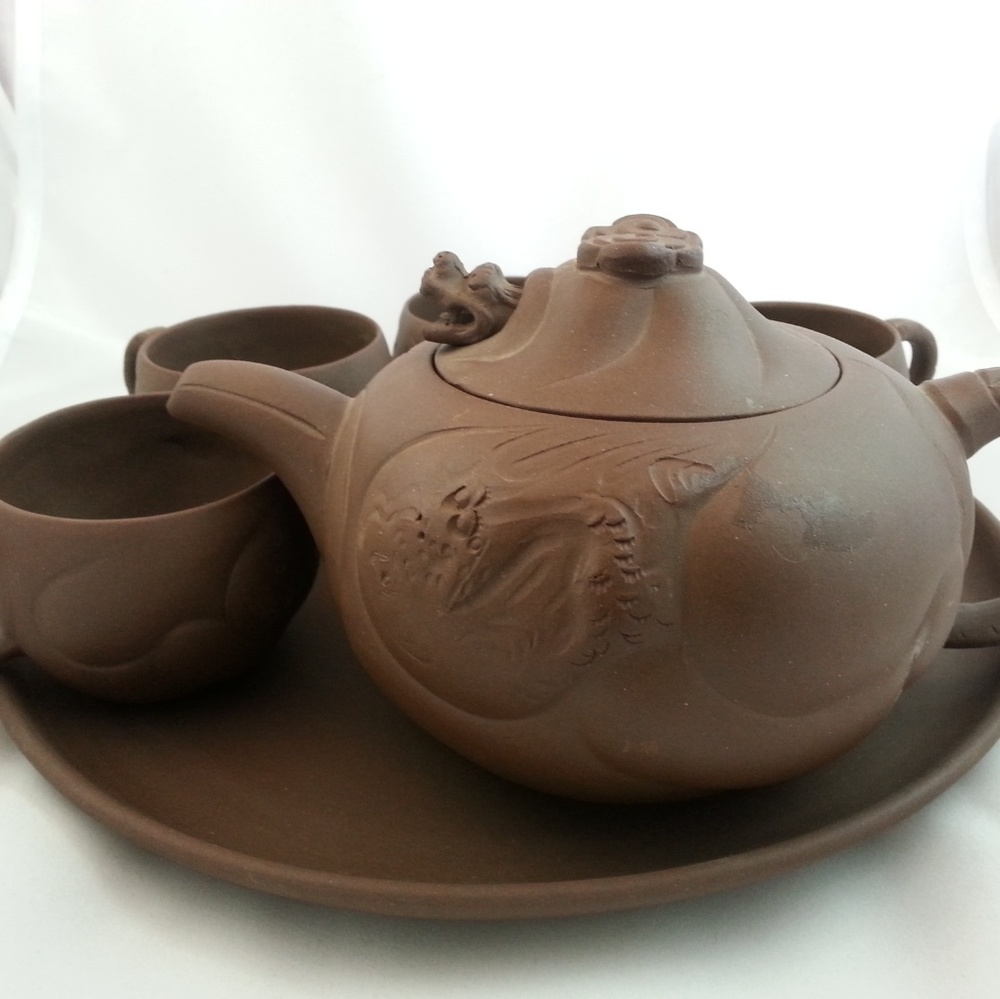 Rare Vintage Dragon XiYing purple clay teapot set